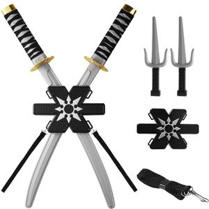 Spooktacular Creations Ninja Swords, Backpack Weapon Toy Set with Swords and Knives for Kids, Ninja Costume Accessories for Cosplay, Dress-up Party Black
