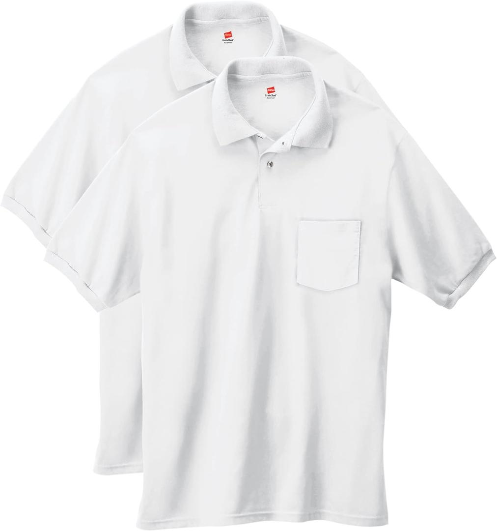 Hanes Men's Short-Sleeve Jersey Pocket Polo (Pack of 2) (3X-Large, White)