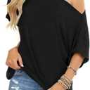 INFITTY Women's Off Shoulder Tops Short Sleeve Casual Loose Batwing Shirts Oversized Blouse Tunic (X-Large, Black)