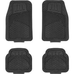 Amazon Basics Heavy Duty PVC Faux Rubber Car Floor Mats Universal Deluxe, All Weather Trim to Fit for 95% Automotive SUV Sedans Trucks, 4-Piece Solid Black