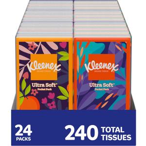 Kleenex On-The-Go Facial Tissues, 72 On-The-Go Packs (3 Trays of 24 Packs), 10 Tissues per Box (720 Total), 3-Ply