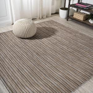 JONATHAN Y Pinstripe Indoor Outdoor Square Area Rug 6X6 Brown/Natural, Finn Modern Farmhouse for Backyard, Patio, Porch, Easy-Cleaning, High Traffic, Pet-Friendly, Non-Shedding (TSN102B-6SQ)