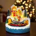 Animated Collection Figurines Musical Santa Clau Christmas Village Houses with Rotating Train, Lighted Christmas Collection Figurines for Home Tabletop Decorations Ornaments Gifts