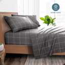 Bare Home Split King Sheet Set - 1800 Ultra-Soft Microfiber Bed Sheets - Double Brushed - Deep Pockets - Easy Fit - 5 Piece Set - Bed Sheets (Split King, Modern Plaid - Grey/White)