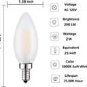E12 LED Bulb 25W Equivalent Frosted Candelabra Light Bulbs Sofe White 3000K 2W Dimmable Chandelier Light Bulbs Decoration B11 Candle LED Bulbs,6 Pack