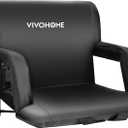 VIVOHOME Wide Padded Stadium Seats with Back Support and Cushion, Portable Reclining Bleacher Chairs with Armrest and Cup Holder, Comfortable for Various Sports Events (Wide - 24.5", Black)