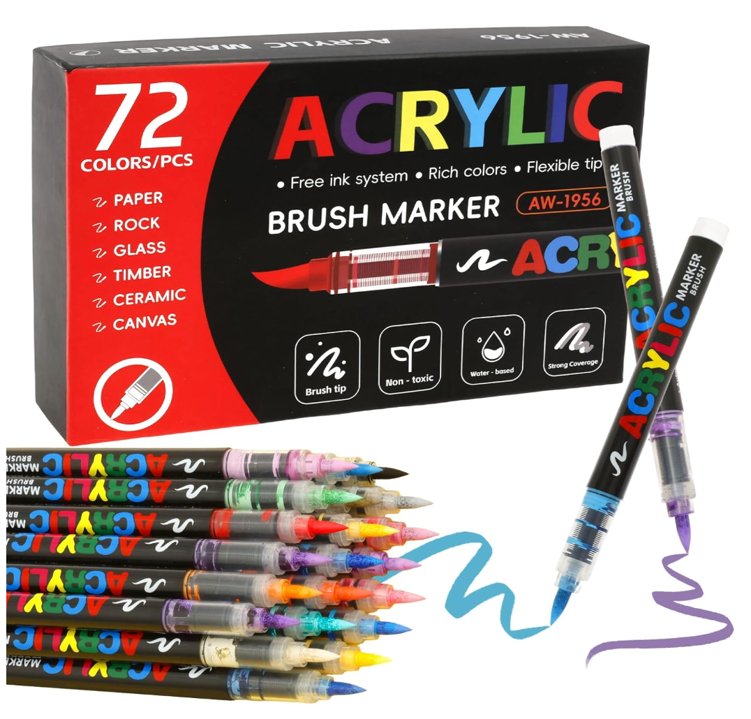 Acrylic Paint Marker Set, 72/36 Colors Paint Pen Soft Brush Tip Acrylic Marker Quick Drying Acrylic Pen Waterproof Paint Marker for Painting DIY Crafts (72 Pcs)
