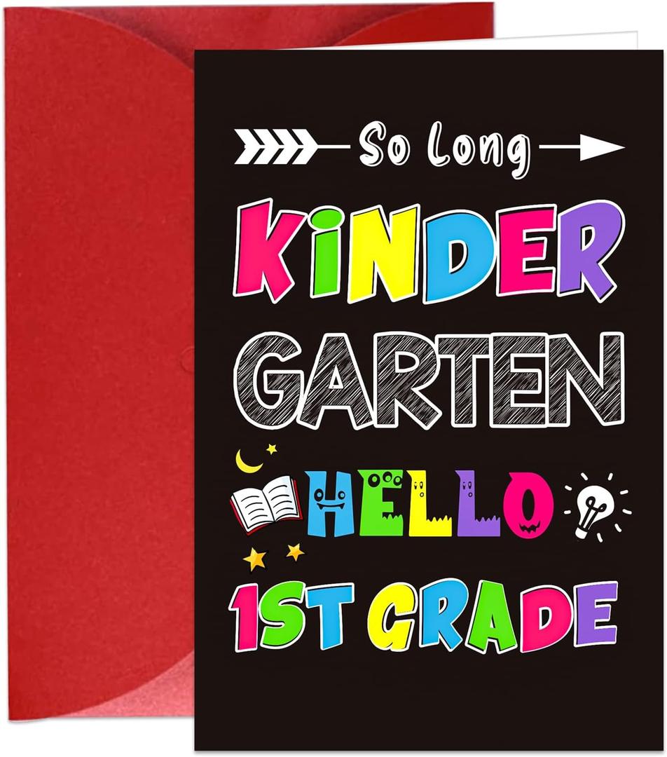 Kindergarten Graduation Card - 2026 Kindergarten Graduation Gift Cards for Kids Boys Girls, Pre-k Preschool Graduation & First Grade Back to School Cards Hello 1st Grade Card with Envelope