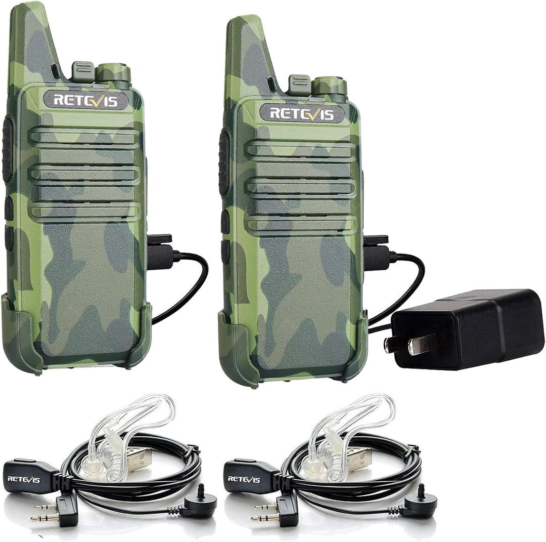 Retevis RT22 Walkie Talkies for Adults, Two Way Radio Long Range Rechargeable, Portable Two-Way Radios, Mini, VOX Handsfree, for Kids Family Camping Hiking Road Trip Adventure (2 Pack, Camouflage)