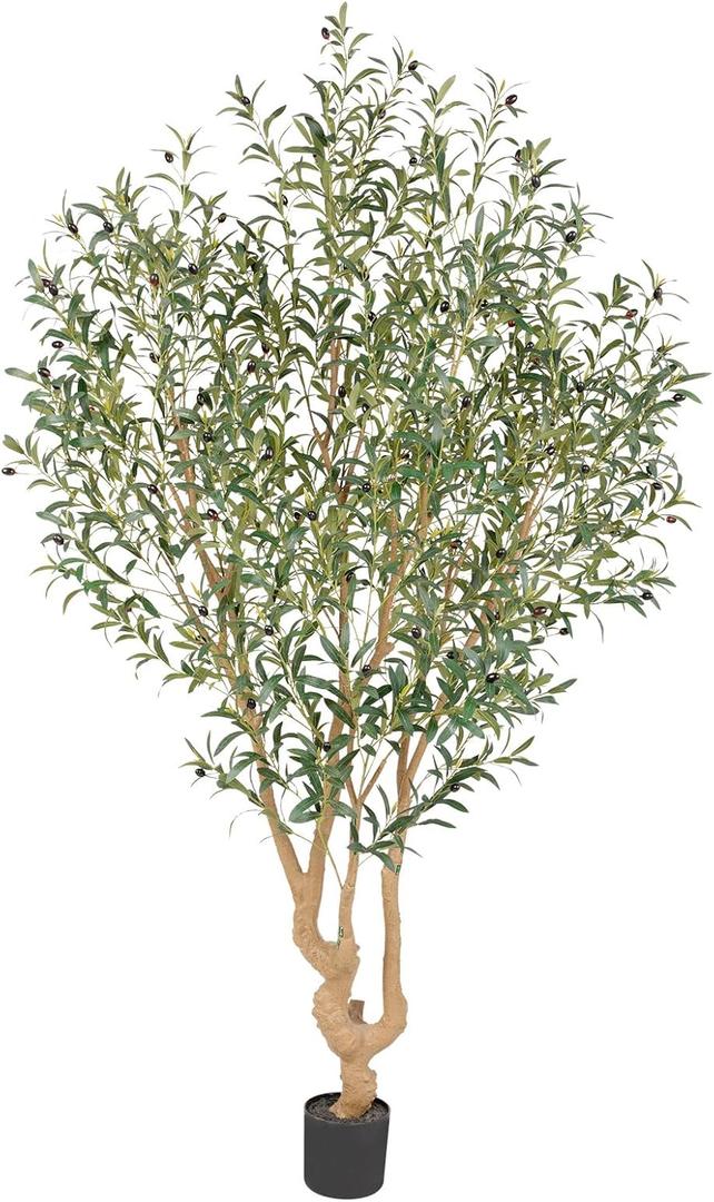 Majestic Faux Olive Tree 7 feet  Artificial Olive Tree Indoor & Outdoor with Lifelike Leaves & Textured Branches for Living Room, Office, Entryway,Patio