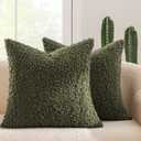 MIULEE Pack of 2 Throw Pillow Covers 18x18 Inch Olive Green Faux Fur Decorative Sherpa Pillow Covers Fuzzy Accent Soft Sheepskin Fleece Cushion Cases for Boho Home Decor Couch Living Room Bed