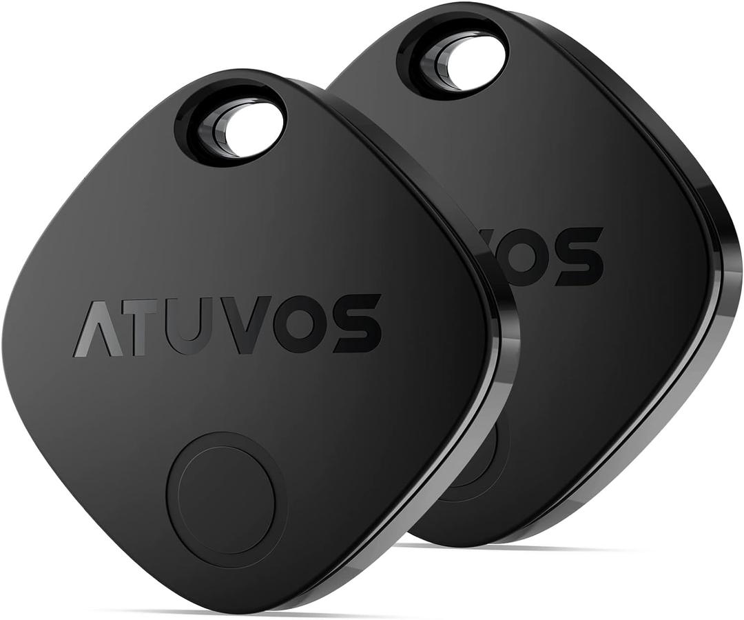 ATUVOS Air Tracker Tags-2 Pack, Bluetooth Luggage Tracker Works with Apple Find My APP (iOS Only, Not for Android), Keys Finder and Item Locator for Luggage, Backpack, Suitcases, Replaceable Battery (Black)