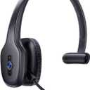 Truck Driver Bluetooth Headset with Mic, Single Ear Wireless Headset, Noise Cancelling Microphone & Mute, 50H Long Battery Life, Hands Free Headset for Trucker, Call Center, Home Office (Black)