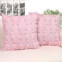 Coquette Room Decor-Bow Throw Pillow Covers 18x18in Set of 2,Pink Soft Plush Faux Fur Pillow Case with Bows for Large Couch Sofa Home Indoor Outdoor Holiday Decorations