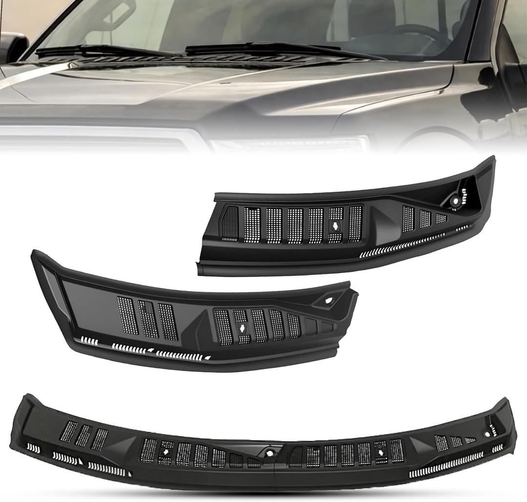FL3Z15022A69B Windshield Wiper Cowl Panel Grille Compatible with 2015-2020 Ford F150 Front Window Cover Insert Panel with Nozzles Hoses Replace FL3Z15022A69-B FL3Z15022A68C, Left & Right