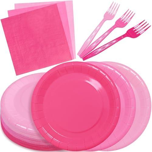 WXLDGHQ Serves 25 Guests Gradient Pink Plates and Napkins Party Supplies,7" Gradient Pink Birthday Dessert Paper Plates and Napkins,Disposable Party Dinnerware for Wedding,Graduation