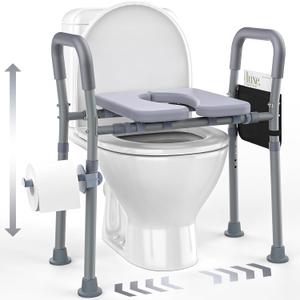 Toilet Seat Risers for Seniors, Raised Toilet Seat with Handles, Adjustable Height & Width, Heavy Duty Up to 550lb Handicap Elevated Toilet Seat for Elderly, Pregnant, Fit Any Toilet