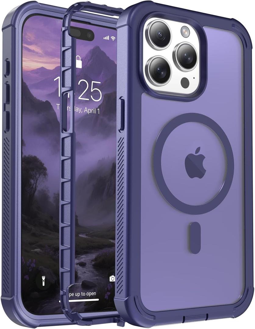 Magnetic for iPhone 15 Pro Max Case, [Compatible with MagSafe][Military Grade Drop Protection][Heavy Duty Protection][Non-Slip][Shockproof] 2-Layer Durable Bumper Phone Case 6.7''-Dark Purple