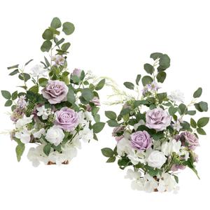 Ling's moment 17.5" Tall Free Standing Artificial Flowers Arrangements 2 pcs Wedding Aisle Runner Chair Decorations Lilac & White Centerpieces for Ceremony Reception Rose Floral Floor Party Outdoor
