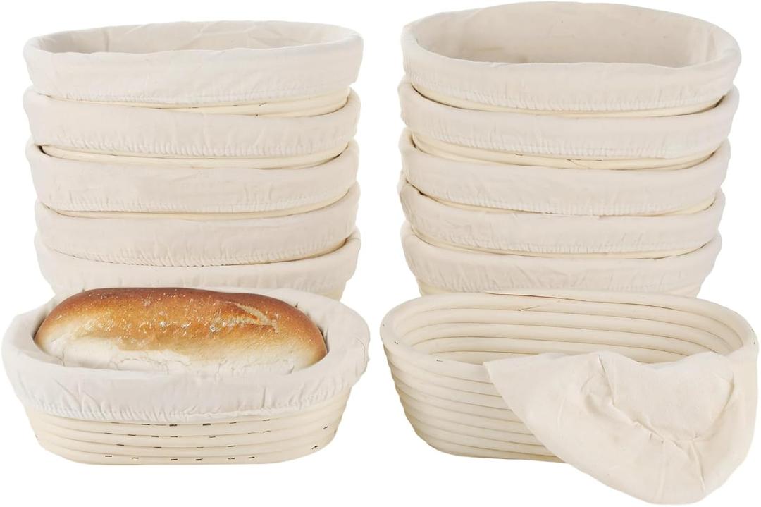 12 Pcs Banneton Bread Proofing Baskets, 10" Oval Sourdough Baking Bowls with Removable Cloth Liners, Rattan Bread Baskets for Even Fermentation, Ideal for Beginners and Pros