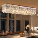 12-Lights Crystal Chandeliers Modern Crystal Rectangular Flush Mount Chandelier with Raindrop Crystals Pendant Light Fixture for Dining Dining Room Kitchen Dining Room Bedroom Bathroom Hotel, L47" x W10" x H10"