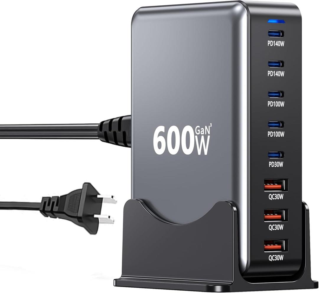 600W USB Charging Station,8-in-1 Multiple USBC Charger Block,Dual PD 140W Laptop Fast Charger Adapter,Multiple Devices Hub Compatible with MacBook Pro/Air,DELL,iPhone15/16,GalaxyS24/S23 and More