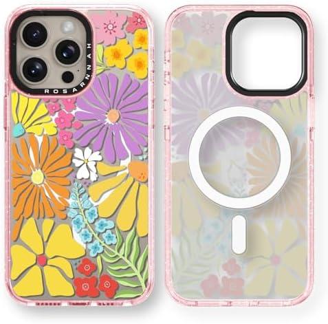 Rosarnnah Magnetic for iPhone 15 Pro Max Magsafe Case Cute - Durable Shockproof 6.6 ft Drop Impact Phone Case - Funny Passion Blossom Design for iPhone 15 Pro Max 6.7" Glitter Pink