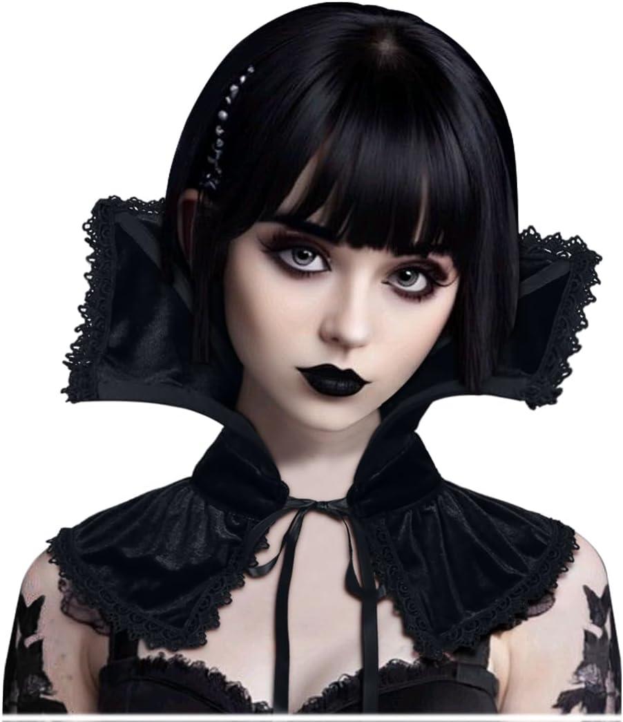 L'VOW Women Black Victorian Collar Standing Vampire Collar Detachable Dracula Collar Witch Gothic Accessories