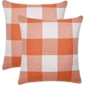 Tosewever Set of 2 Buffalo Check Plaid Fall Pillow Covers Farmhouse Rustic Pillow Cases, Cotton Linen Throw Pillow Covers Cushion Case for Home Decor Car Bed Sofa Couch (22" x 22", Orange & White)