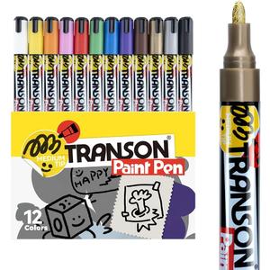 TRANSON 12 Colors Permanent Fabric Markers Oil Based Waterproof for Rocks Crafts Diy Painting Medium Tip