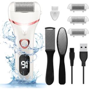 Electric Foot Callus Remover, Rechargeable Portable Electronic Foot File Pedicure Kits, Waterproof Foot Scrubber File, Professional Pedicure Tools, Foot Care for Dead Skin Ideal Gift, 3 Rollers