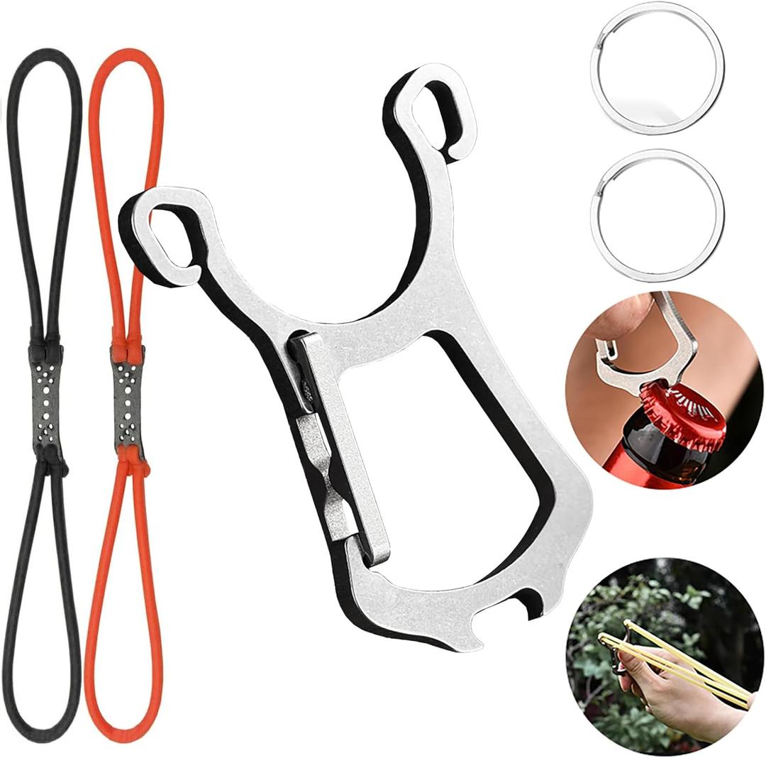 Titanium slingshot set multifunctional creative gadget portable bottle opener keychain suitable for outdoor travel mountaineering hiking camping picnic gadgets