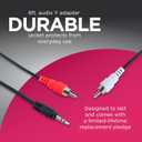 GE Audio Y Adapter Cable, 6 Feet, 3.5mm Male to RCA Male, Works with All Brands, Smart Phones, Stereo, Computer, Black, 33568