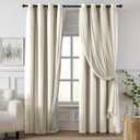 100% Blackout Curtains for Bedroom, Double Layer Ivory Curtains, Black Out Curtain 84 inch Long with Sheer Overlay for Living Room, Room Darkening Window Drapes with Grommet, 52" W x 84" L