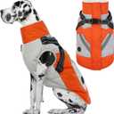 IECOii Large Dog Coat with Harness Built in, Reflective Waterproof Dog Coat for Giant Breeds - Zip Up Fleece Jacket for Dogs, Great Dane Winter Coats Warm Snowsuit for Cold Weather, Orange, 4XL (Chest:47.24 in)