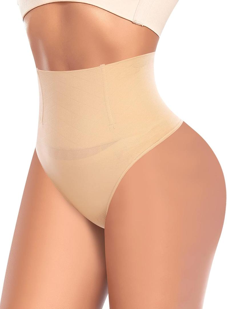 Werena Tummy Control Thong Shapewear for Women High Waist Shaping Underwear Seamless Body Shaper Panties Girdle (Large)