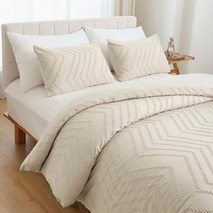 YIRDDEO Beige Twin Size Comforter Set 2Pcs, Boho Cream Farmhouse Bedding, Vertical Tufted Lightweight Neutral Bedroom Set (1 Comforter, 1 Pillowcase)