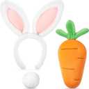 Crowye 3 Pcs Bunny Costume Set Plush Bunny Ear Headband Rabbit Tail Carrot for Women Adults Halloween Cosplay Party
