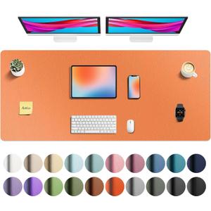 Aothia Faux Leather Desk Mat - Non-Slip PU Leather Desk Blotter, Waterproof Writing Surface, Large Desk Pad for Office & Home (Hermes Orange, 55" x 24")