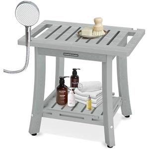 KingPavonini HDPS Shower Benches for Inside Shower to Sit on, Waterproof Shower Stool for Shaving Legs, Heavy Duty 400LBS Shower Seat with Storage Shelf, Shower Chair for Bathroom/Indoor/Outdoor Use