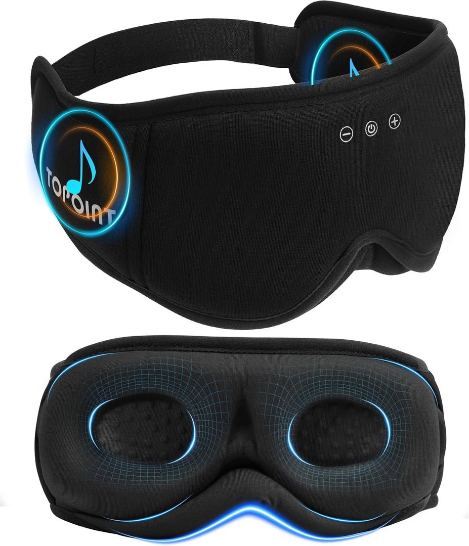 Sleep Mask with Headphones Bluetooth 5.4, TOPOINT 3D Eye Mask Blackout with Soft Bamboo Cotton for Side Sleepers Women Men, Sleep Headphones Earphones HD Speaker Microphone for Travel Meditation Gift