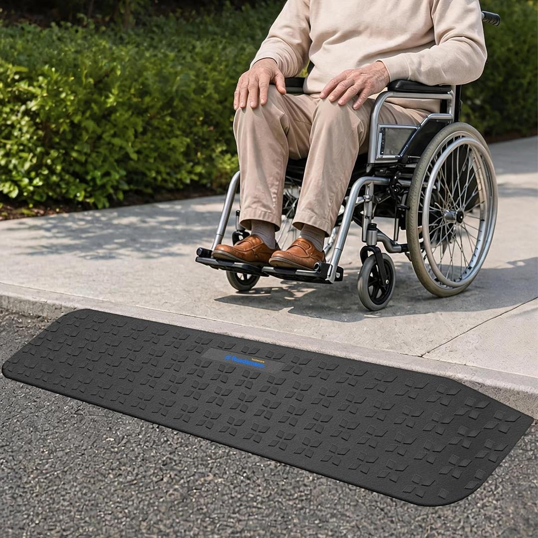 Ruedamann 2" Rise Threshold Ramps for Doorways, 2200 Lbs Capacity Wider Rubber Threshold Ramp, Special Non-Slip Portable Wheelchair Ramp, Handicap Ramp for Thresholds, Power Scooters, Cuttable