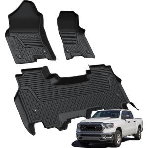 LASFIT Floor Mats for Ram 1500 Quad Cab 2019-2024 Bucket Seat Without 2nd Row Under seat Storage, All Weather TPE Custom Fit Car Mats Floor Liners 1st & 2nd Row, Black Not Fit 1500 Classic Model
