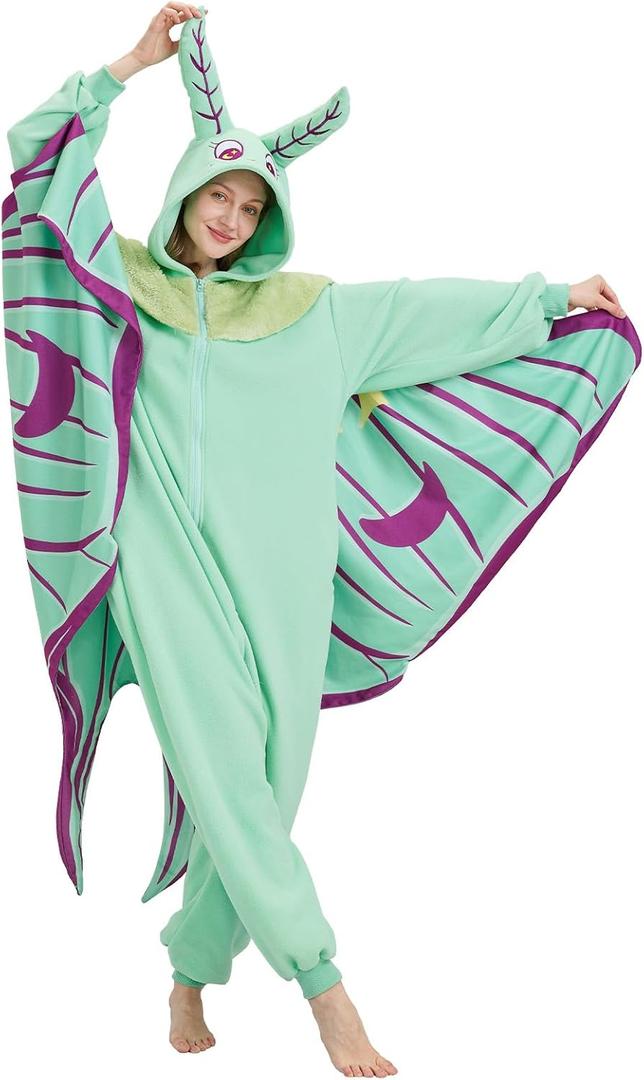 Mothman Onesie Pajamas for Adult, Silk Moth Halloween and Christmas Costume Cartoon One-Piece Cosplay (Small)