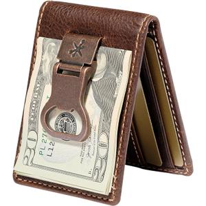 House of Jack Co. Bottle Opener Bifold Money Clip Wallet for Men, Front Pocket Card Holder with Exterior ID Window, Full Grain Cowhide Leather, Brown