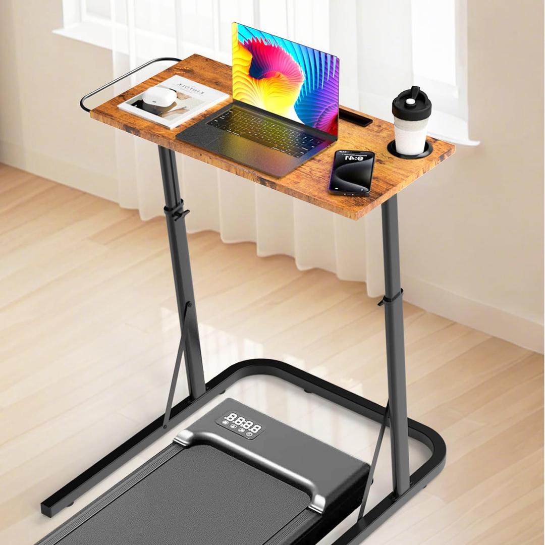 Adjustable Treadmill Walking Pad Desk, for Bike/Cycling Trainer, Workstation Standing Desk, Trainer Stand Table for Indoor, Treadmill Attachment-Exercise While Working or Watching TV, Rustic Brown