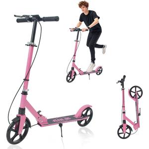 Dual-Brake Shock-Absorbing Kick Scooter, Anti-Skid PU Wheels, 4 Height-Adjustable Positions, Wider Pedals, Suitable for Children Over 6 Years Old, Teenagers & Adults (Pink)