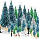 Mini Christmas Tree 35PCS Christmas Village Sets with Crafts Reindeer Snowmen Benches Street Lamp for Xmas Decorations Indoor Party Home Table Craft (Multicolor)