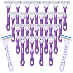 48 Count Women's Disposable Razors Bulk Purple 3 Blade Sensitive Skin Bikini Line Razor for Bathing Hotel Travel