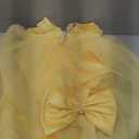 Uhnice Flower Girl Pearls Dress V-Back Tulle Ball Gown Satin Prom with Bow-Knot for Wedding Pageant Birthday Party (9-10 Years, Yellow)
